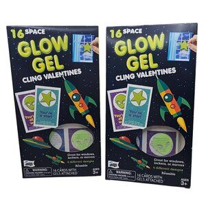 Space Glow Gel Cling Valentines Cards For Kids 16 Cards 2 packs